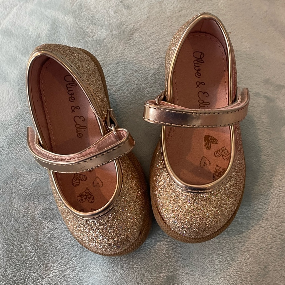 Rose Gold Sparkly Dress Shoes with Mary Jane Style
